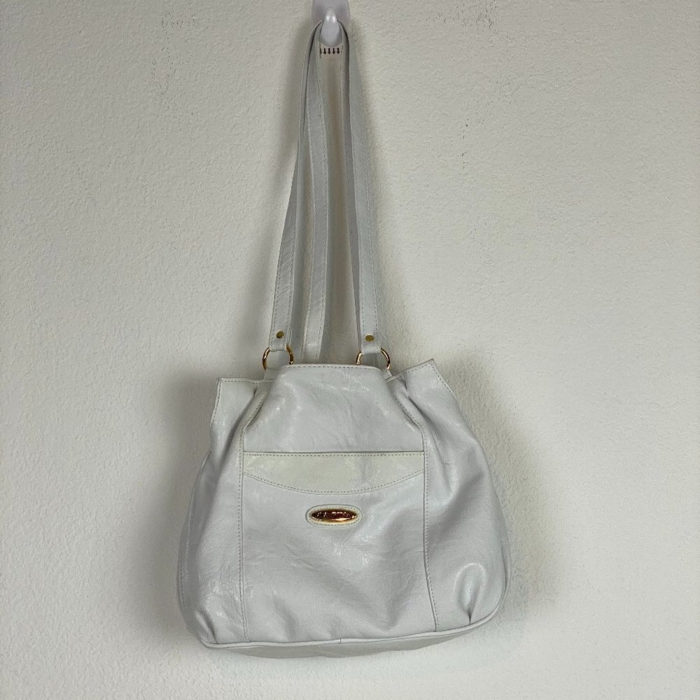 Vintage VIA FINA White Faux Leather Bucket Shoulder Bag